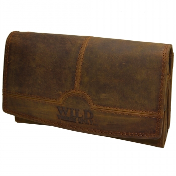 Wasserbüffel Wild Leder Vintage Hand Made Damen Portemonnaie mit RFID Schutz Hellbraun